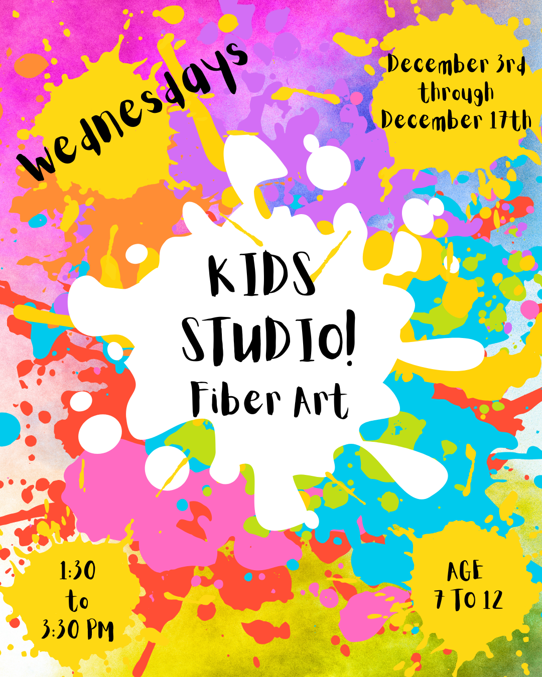 Kids Studio! Fiber Art, 12/3- 12/17