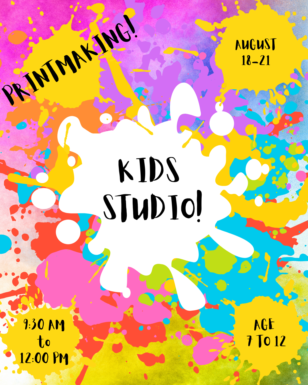 Kids Studio! Printmaking Camp 08/18-08/21