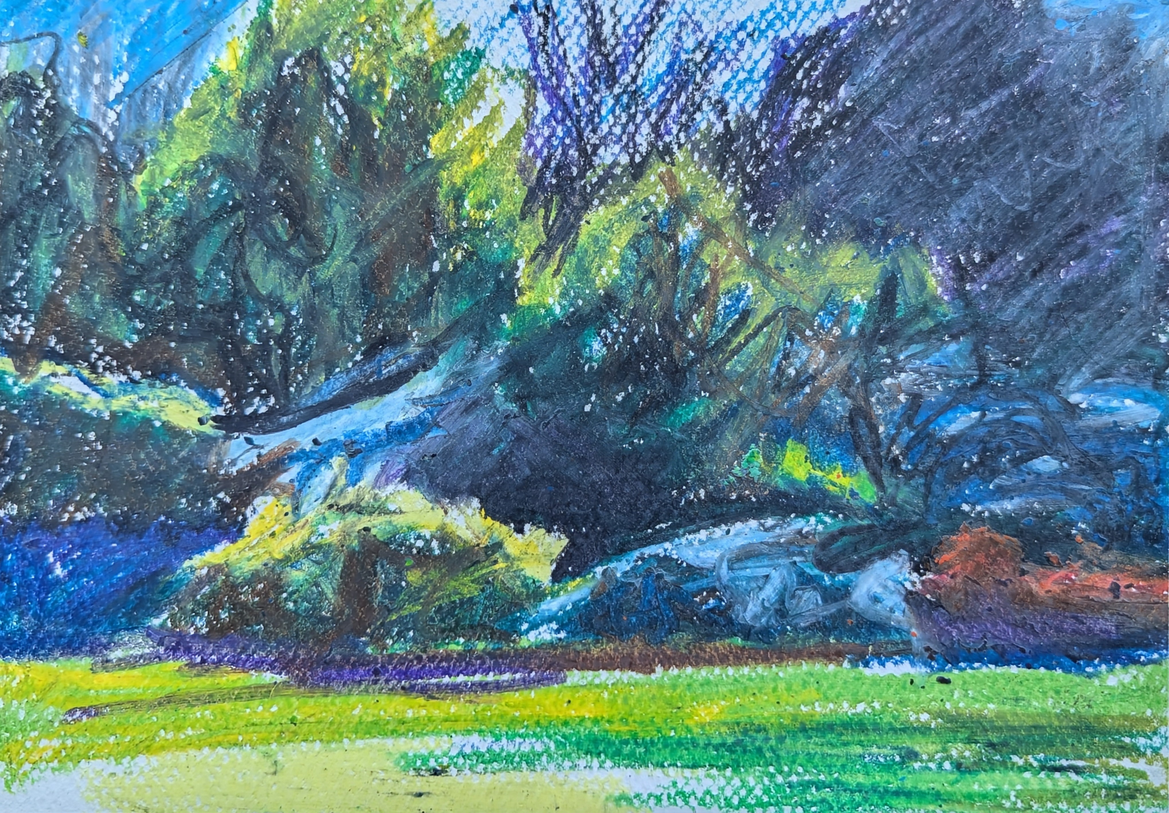 Bushes in Christchurch,  original oil pastel