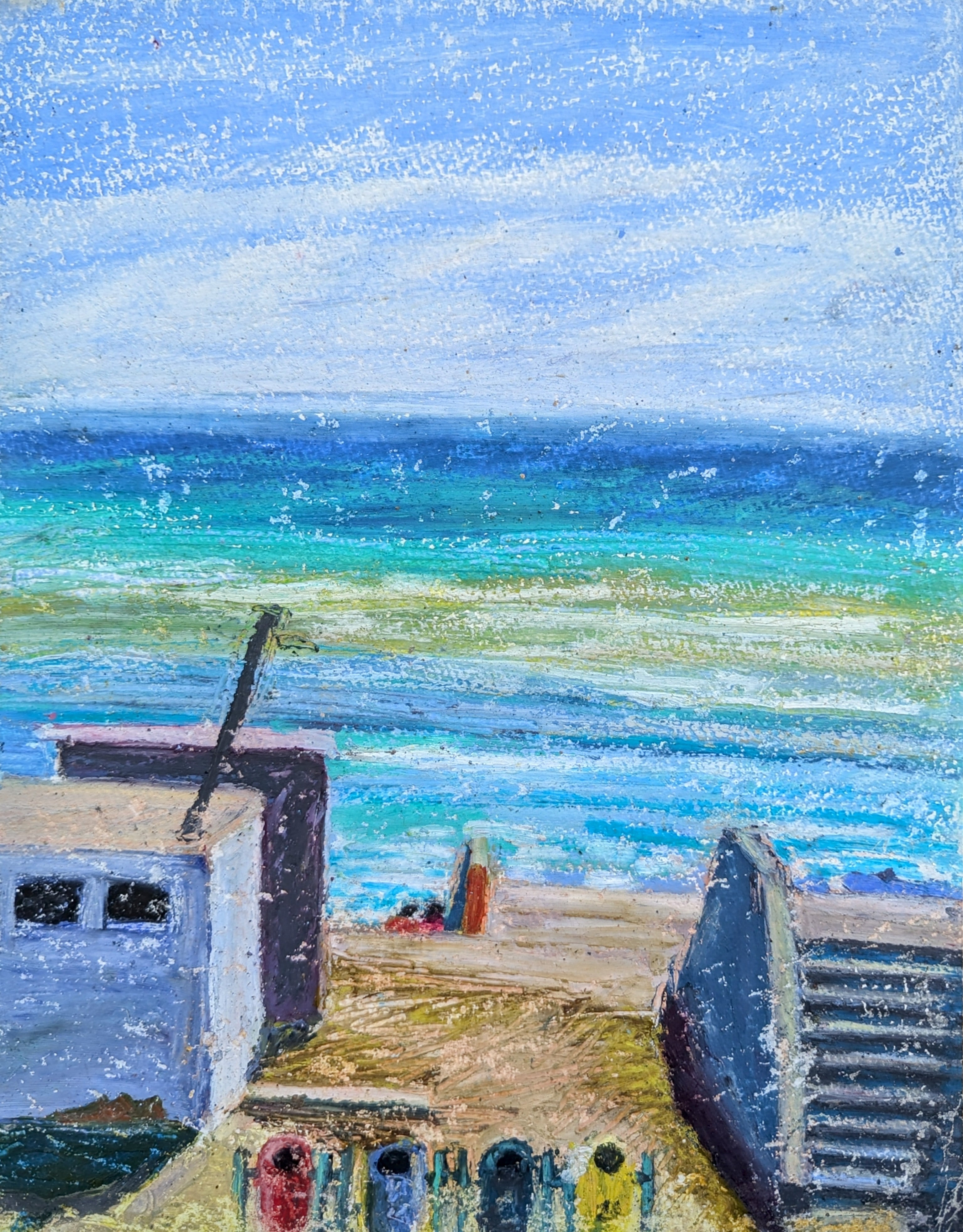 Lima Beach - original oil pastel drawing