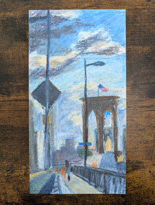 The Brooklyn Bridge,  original oil pastel