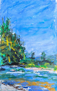 River - original oil pastel drawing