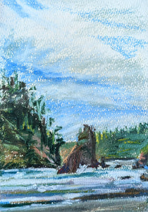 Sea Stack,  original oil pastel