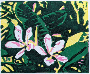Princeville Gardenias, original block print